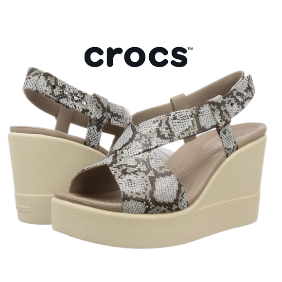 CROCS Shoes - NWOT Brooklyn High Wedge Literide Adjustable Sandle Snake Print W7 Comfort